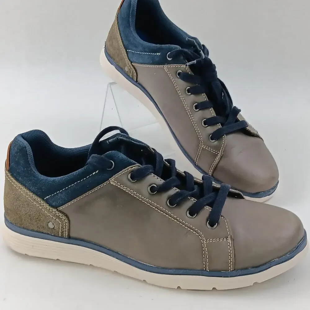 Leather Shoes Mens Size 13 Gray Navy Casual Comfort Lace Up Low Top Sneakers